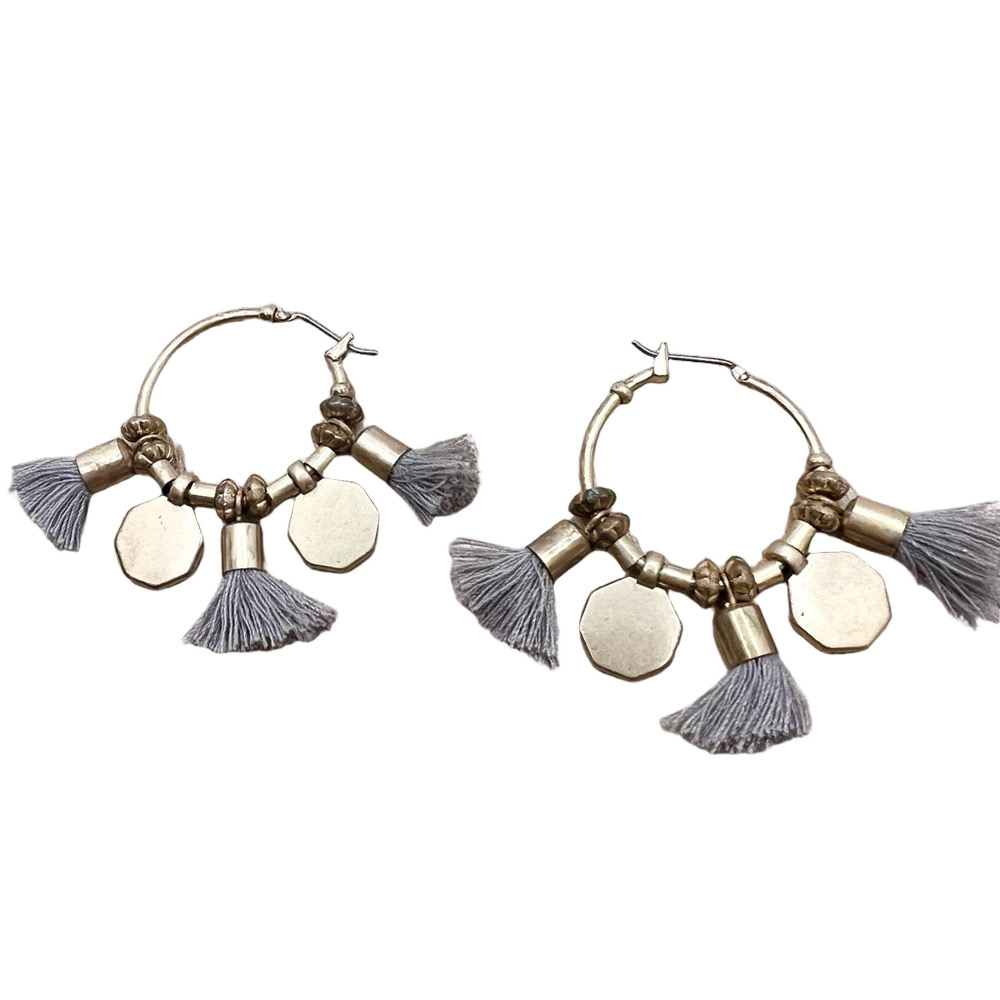 🍭6/$30 Silver and gold tone boho fringe hoop post earrings